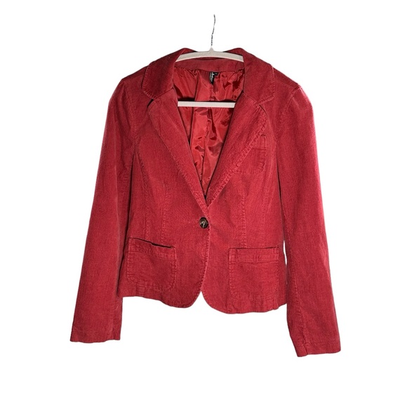 Rust Red Corduroy Blazer with Front Button and Buttons on Sleeve | Ambition SZ M - Picture 1 of 7